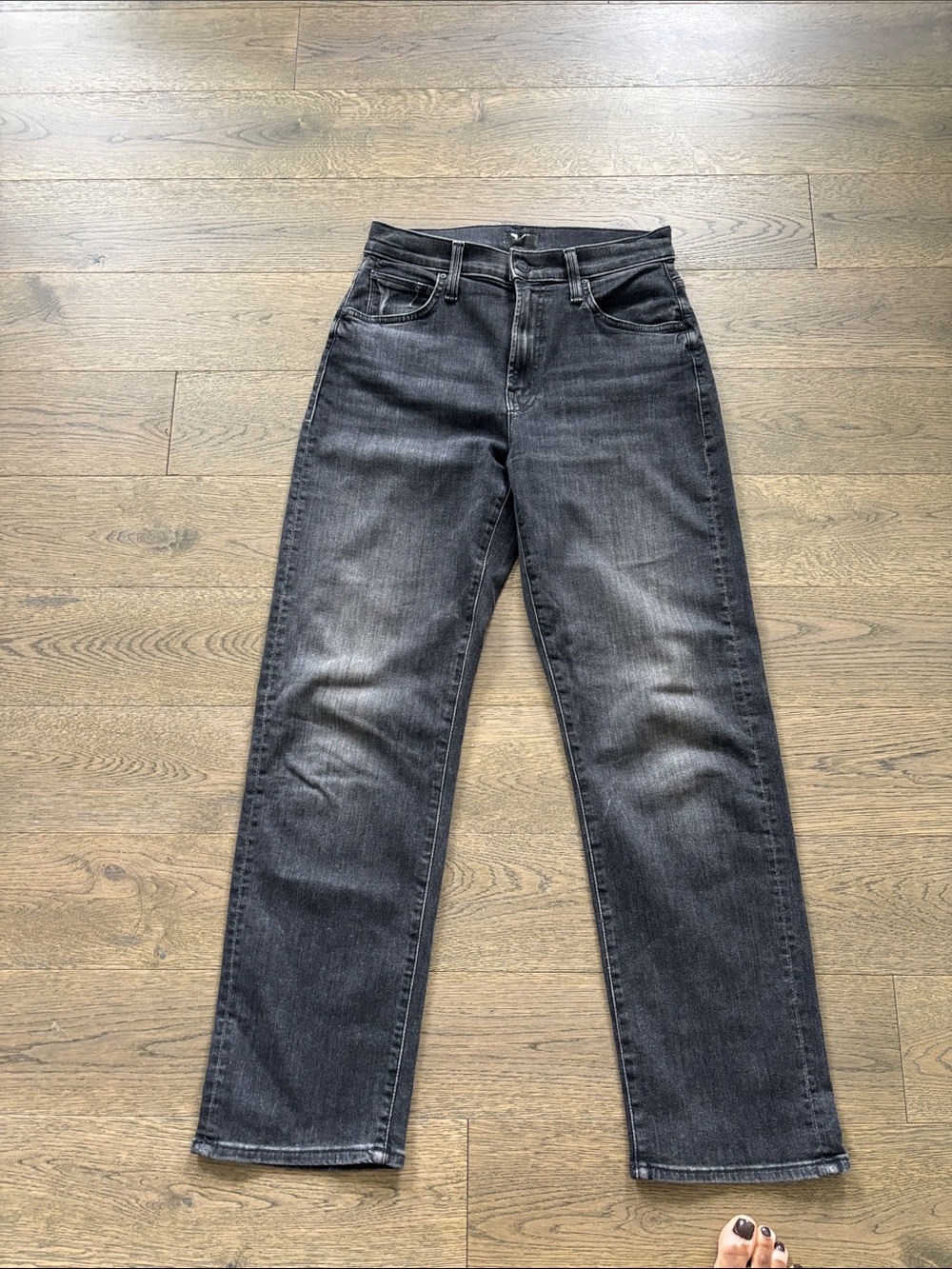 MOTHER Women's Washed Black Straight-Leg Jeans